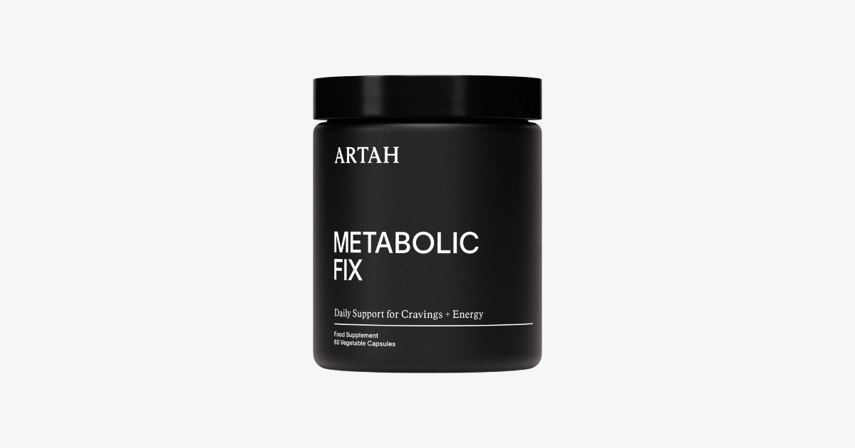 Artah Metabolic Fix — 60-capsule matte black jar, food supplement for daily cravings and energy support