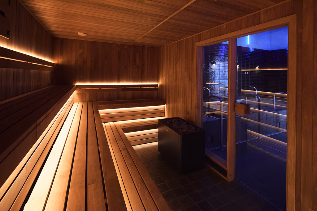 BLOK contrast therapy sauna with warm ambient lighting