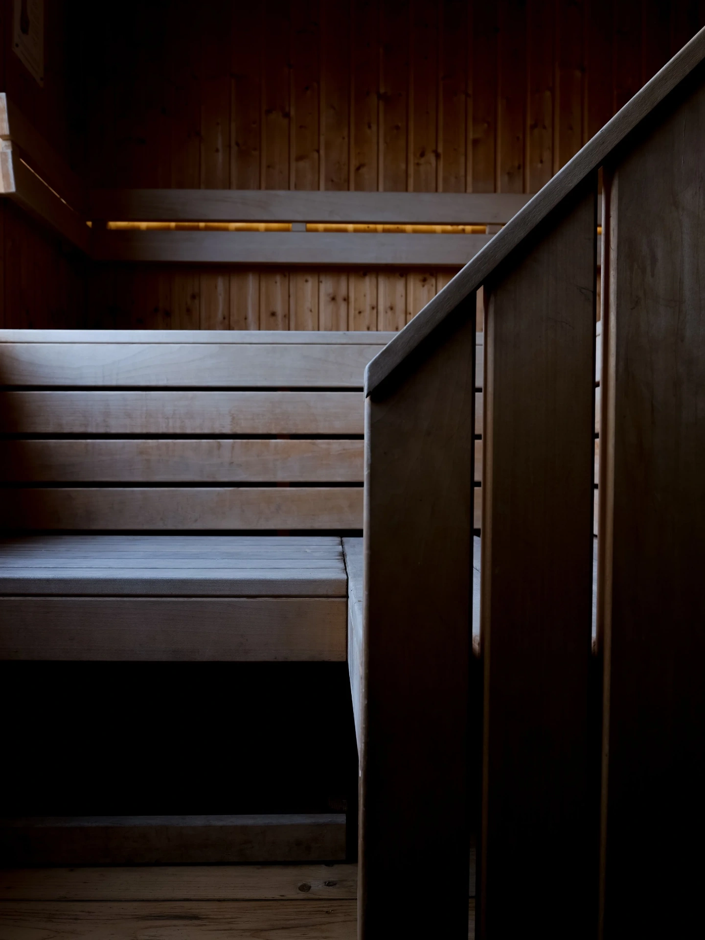 Interior of Hwyl Sauna with warm lighting