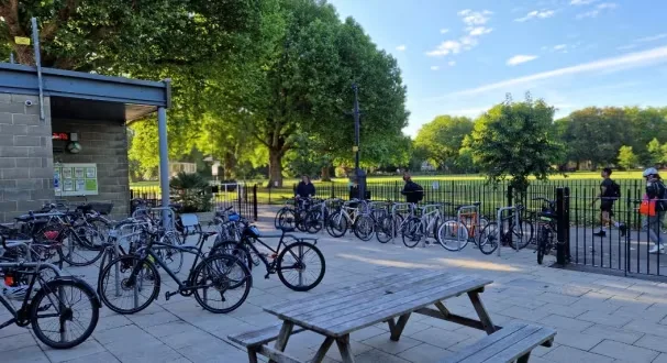 London Fields Lido — the poolside and terrace inside the Hackney park