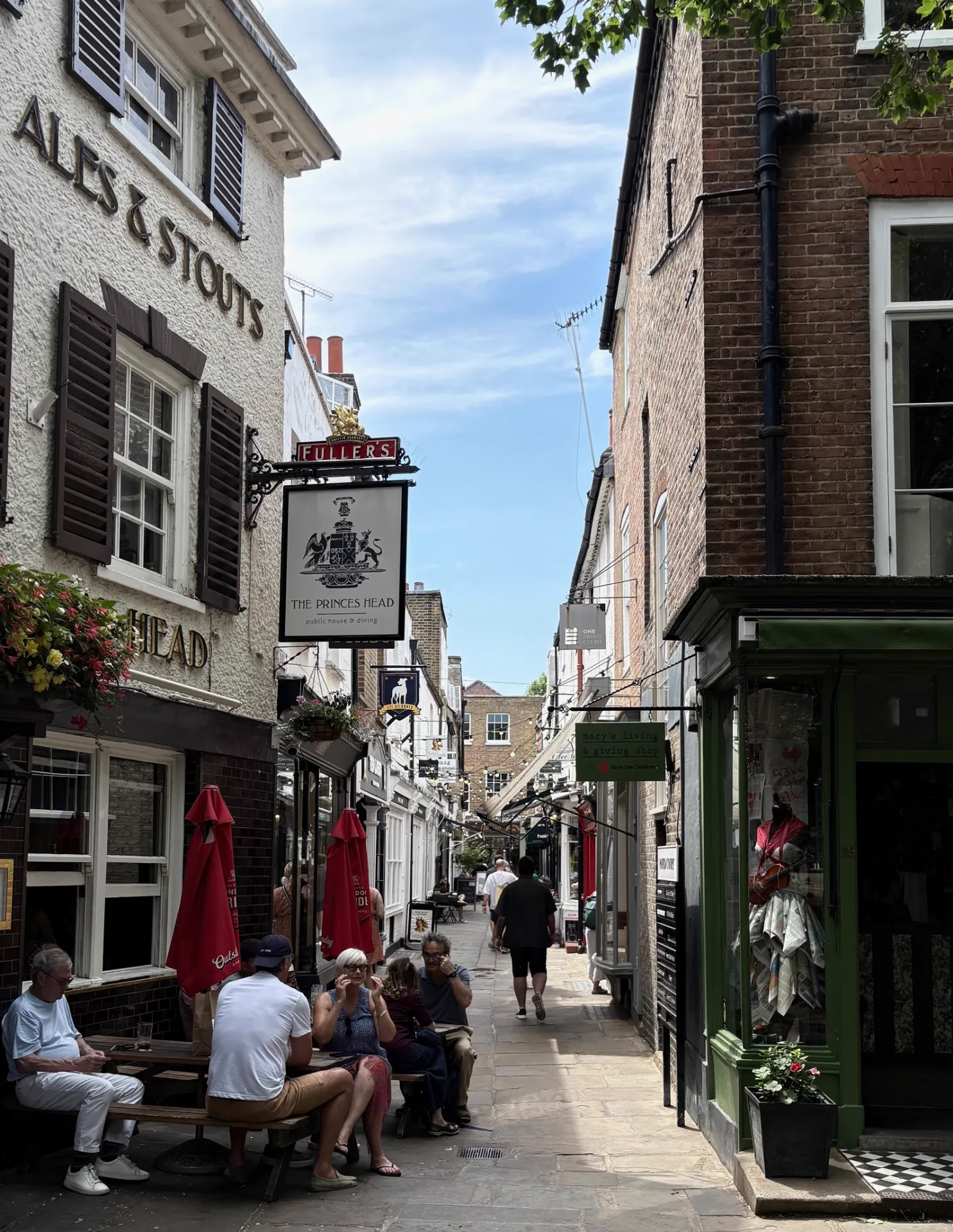 Paved Court, Richmond — the narrow pedestrian alley of small independent shops off Richmond Green, known locally as the 'Ted Lasso alleyway'